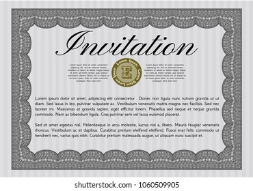    Grey Formal invitation template. Detailed. With complex linear background. Superior design. 