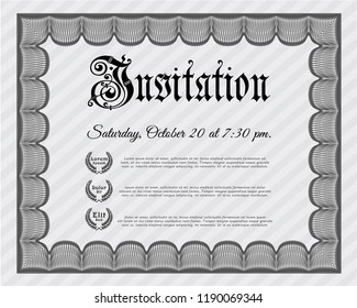 Grey Formal invitation template. Detailed. With guilloche pattern and background. Good design. 