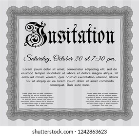 Grey Formal invitation template. Detailed. Complex background. Modern design. 