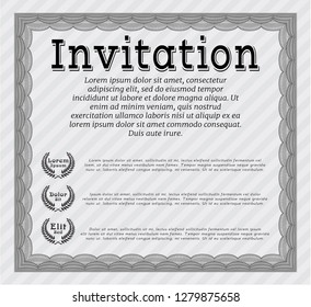 Grey Formal invitation template. Detailed. With complex background. Money Pattern. 