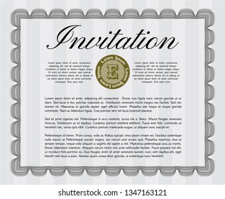 Grey Formal invitation template. Detailed. Printer friendly. Cordial design. 
