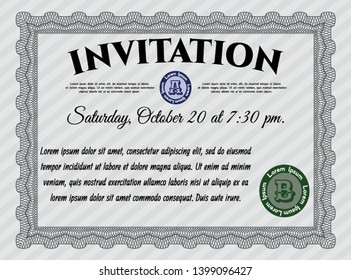 Grey Formal invitation template. Detailed. Easy to print. Perfect design. 