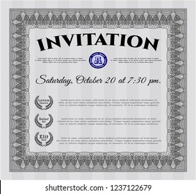 Grey Formal invitation template. Easy to print. Money design. Detailed. 