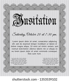 Grey Formal invitation template. Easy to print. Vector illustration. Artistry design. 