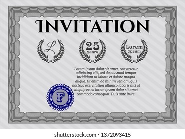 Grey Formal invitation template. Easy to print. Money design. Detailed. 