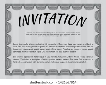Grey Formal invitation template. Easy to print. Vector illustration. Perfect design. 