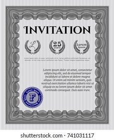 Grey Formal invitation template. Easy to print. Money Pattern design. Vector illustration. 