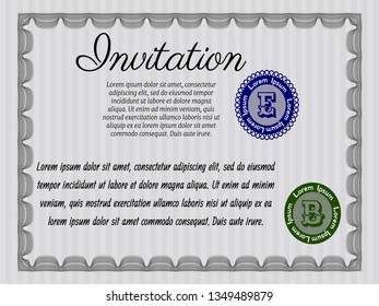 Grey Formal invitation template. Elegant design. With great quality guilloche pattern. Customizable, Easy to edit and change colors. 