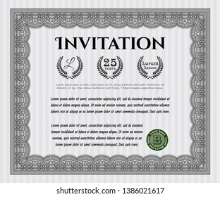 Grey Formal invitation template. Elegant design. Detailed. With guilloche pattern. 
