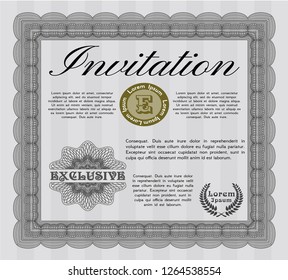 Grey Formal invitation template. With great quality guilloche pattern. Detailed. Nice design. 