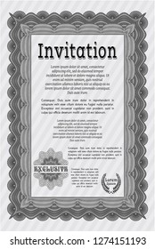 Grey Formal invitation template. With great quality guilloche pattern. Vector illustration. Elegant design. 