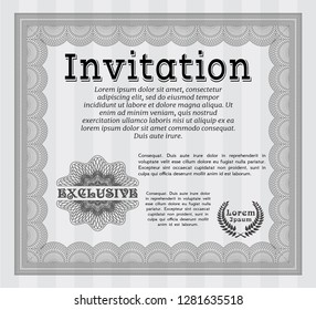 Grey Formal invitation template. With great quality guilloche pattern. Detailed. Money design. 
