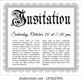 Grey Formal invitation template. With great quality guilloche pattern. Money design. Detailed. 