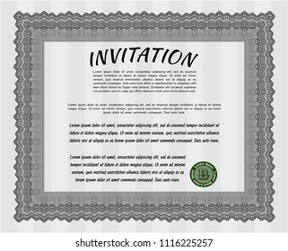 Grey Formal invitation template. With guilloche pattern. Money style design. Detailed. 