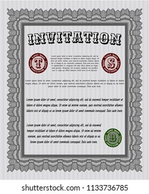 Grey Formal invitation template. With guilloche pattern and background. Money Pattern. Detailed. 