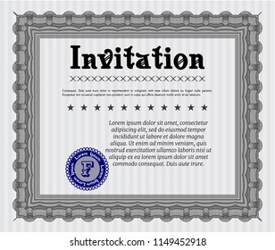 Grey Formal invitation template. With guilloche pattern and background. Superior design. Vector illustration. 