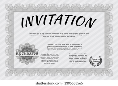 Grey Formal invitation template. With guilloche pattern. Cordial design. Detailed. 