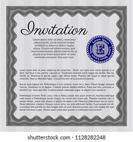 Grey Formal invitation template. With linear background. Artistry design. Customizable, Easy to edit and change colors. 