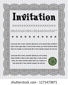 Grey Formal invitation template. With linear background. Vector illustration. Beauty design. 