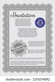 Grey Formal invitation template. With linear background. Nice design. Detailed. 