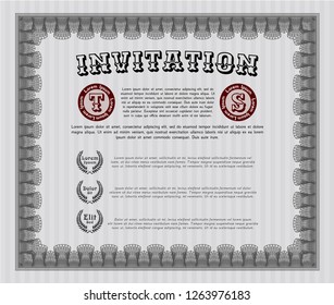 Grey Formal invitation template. With linear background. Cordial design. Vector illustration. 