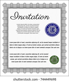 Grey Formal invitation template. Lovely design. Detailed. With guilloche pattern. 