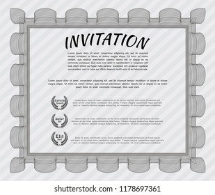 Grey Formal invitation template. Modern design. With guilloche pattern. Vector illustration. 