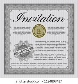 Grey Formal invitation template. Money design. Vector illustration. With guilloche pattern and background. 