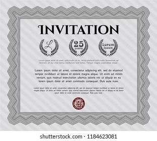 Grey Formal invitation template. Money Pattern. Easy to print. Detailed. 