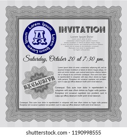 Grey Formal invitation template. Money design. Detailed. With linear background. 