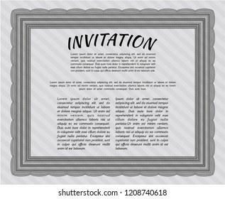 Grey Formal invitation template. Money style design. Detailed. With linear background. 