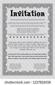 Grey Formal invitation template. Money Pattern. Printer friendly. Vector illustration. 