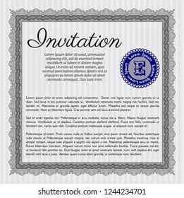 Grey Formal invitation template. Money style design. Vector illustration. With linear background. 