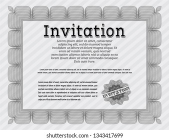 Grey Formal invitation template. Money Pattern design. With guilloche pattern and background. Detailed. 