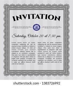 Grey Formal invitation template. Money design. With guilloche pattern. Detailed. 