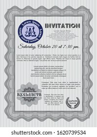 Grey Formal invitation template. Money design. With guilloche pattern. Vector illustration. 