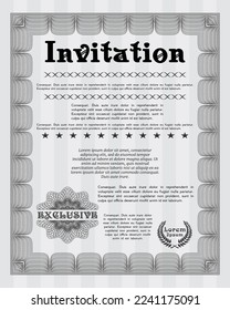 Grey Formal invitation template. Money style design. With complex linear background.  