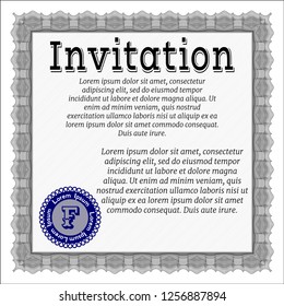 Grey Formal invitation template. Nice design. Vector illustration. Easy to print. 