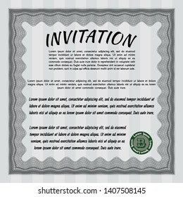 Grey Formal invitation template. Printer friendly. Artistry design. Detailed. 