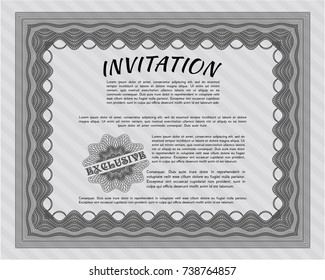 Grey Formal invitation template. Printer friendly. Superior design. Detailed. 