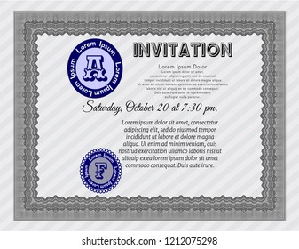 Grey Formal invitation template. With quality background. Lovely design. Detailed. 