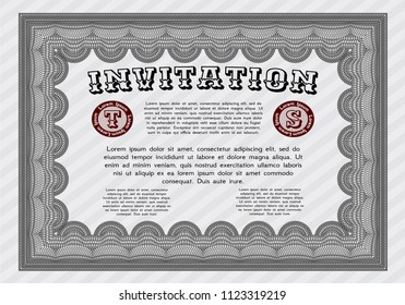 Grey Formal invitation template. Sophisticated design. Vector illustration. With complex linear background. 