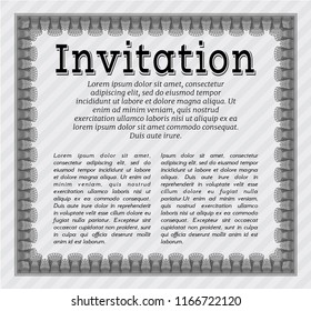 Grey Formal invitation template. Sophisticated design. Detailed. With complex linear background. 