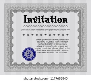 Grey Formal invitation template. Sophisticated design. Vector illustration. With guilloche pattern. 