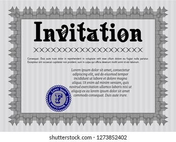 Grey Formal invitation template. Sophisticated design. Detailed. Easy to print. 