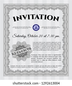 Grey Formal invitation template. Sophisticated design. Detailed. With complex background. 