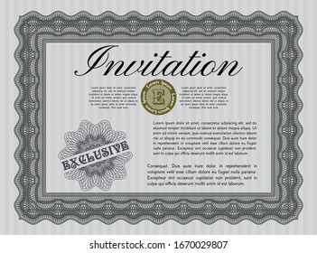 Grey Formal invitation template. Superior design. With great quality guilloche pattern. Detailed. 
