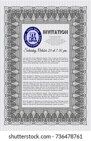 Grey Formal invitation template. Superior design. With complex linear background. Vector illustration. 
