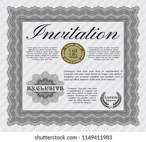 Grey Formal invitation template. Vector illustration. With guilloche pattern and background. Sophisticated design. 