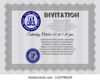 Grey Formal invitation template. Vector illustration. With great quality guilloche pattern. Modern design. 